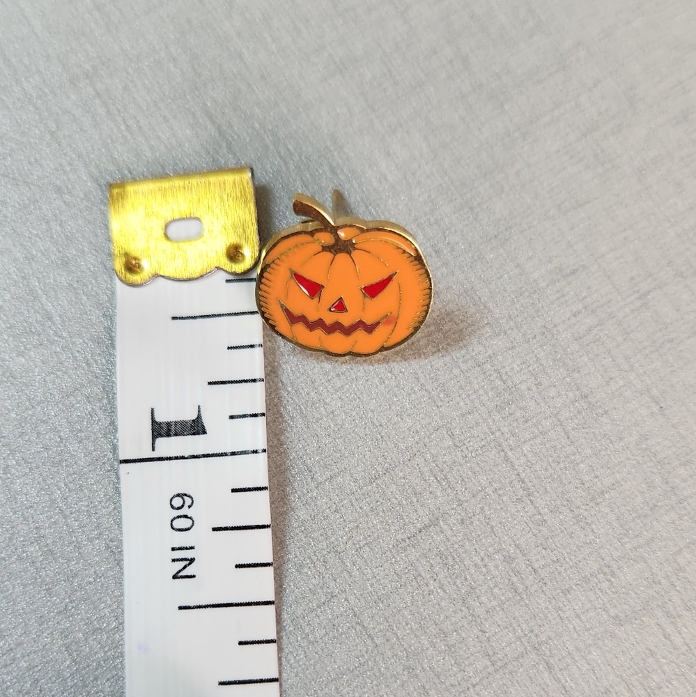 Unisex Gold Plated Jack O Lantern Stainless Steel Halloween Pumpkin Earrings - Picture 4 of 5